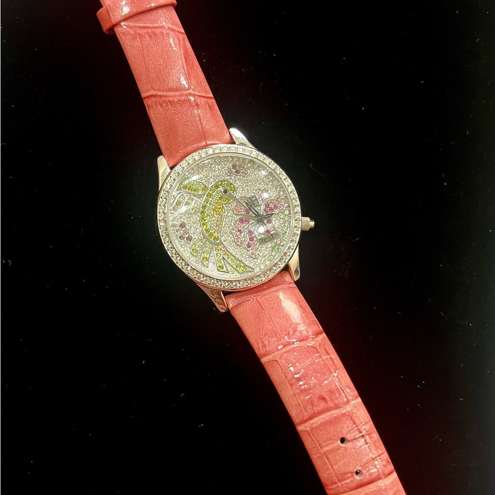 Victoria Wieck Ladies Pink Watch Crystal Hummingbird SilverTone-New Battery-READ